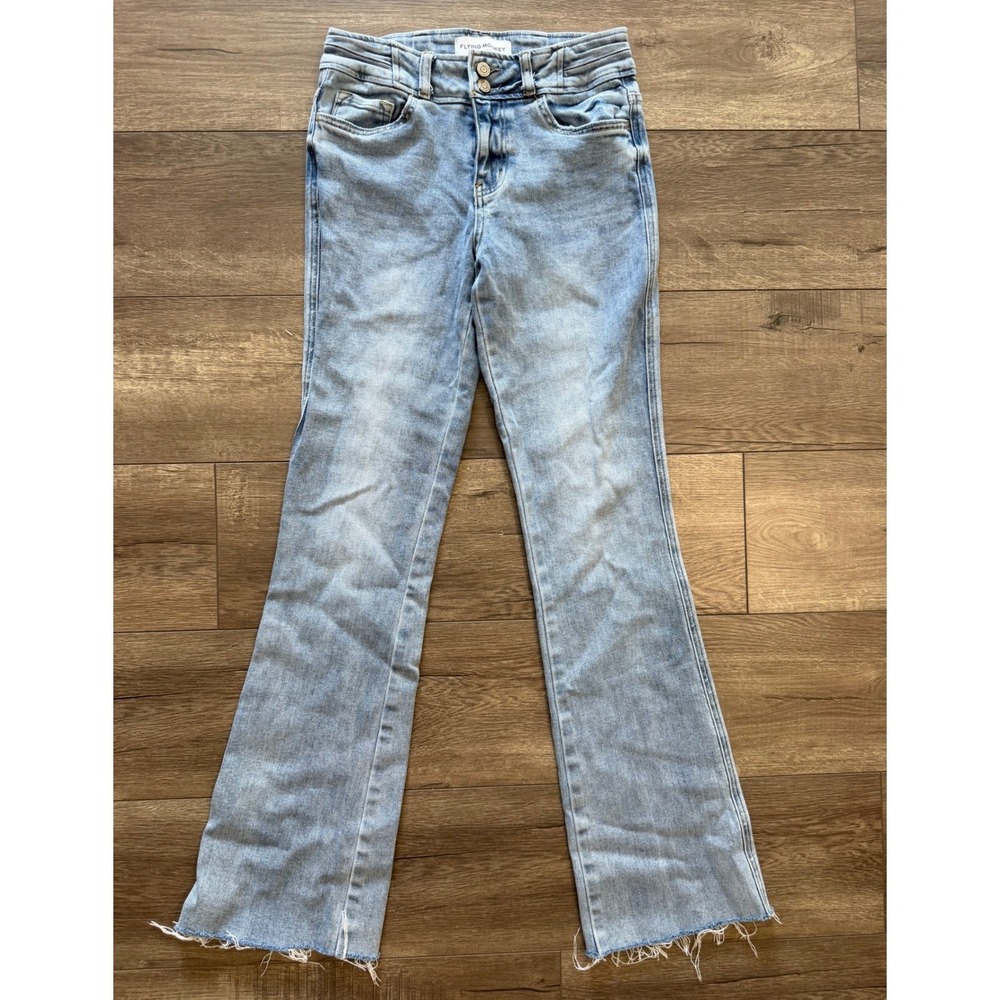 Flying Monkey High Rise Boot Cut Jeans Light Wash Raw‎ Hem Size 26 BY4452X